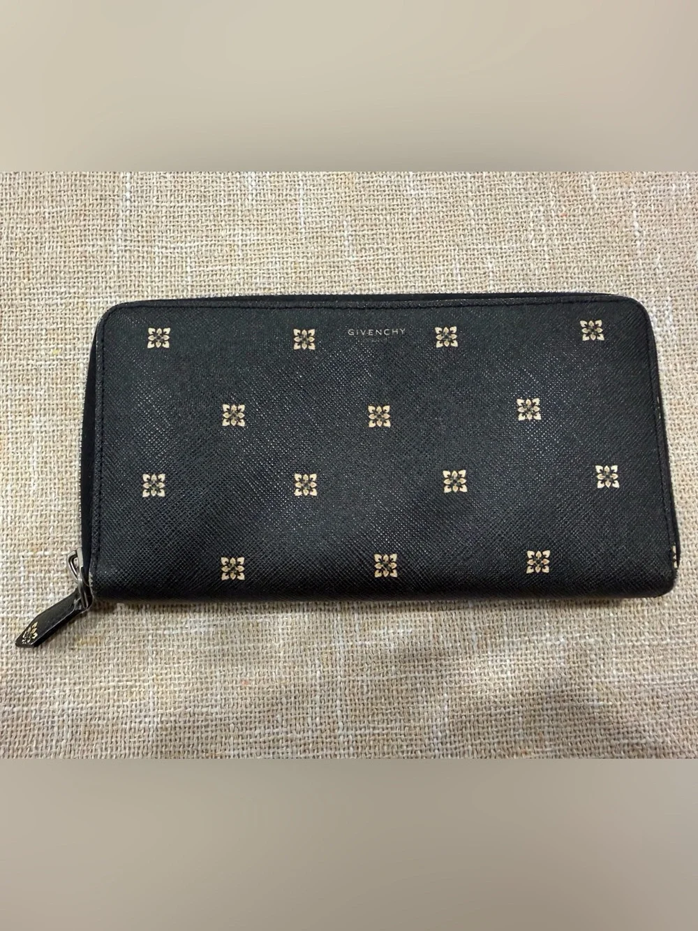 Givenchy Black Wallet with Gold Floral Logo Motif